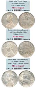 Victoria Queen and Empress, Silver Rupee, 1880, Bombay Mint, A3 / I / dot; 1876, Bombay Mi