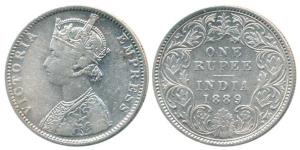 Victoria Empress, Silver Rupee, 1889, C2 / I / ’B’ raised. About Very Fine, Rare.