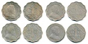 Edward VII, Copper Nickel Anna, 1907, 1908, 1909, 1910, Bombay Mint. Extremely Fine to Unc