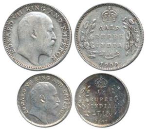 Edward VII, Silver ½ and ¼ Rupee, 1909, 1907, Calcutta Mint. Very Fine to Extremely Fine. 