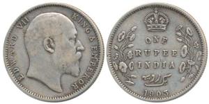 Edward VII, Silver Rupee, 1903, Calcutta Mint, no mint mark, Persian Error with 3 dots. Ve