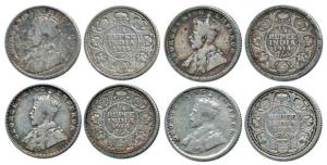 George V, Silver ¼ Rupee, 1912, 1914 (2), 1915, Bombay and Calcutta Mint. Fine+ to Very Fi