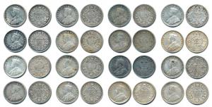 George V, Silver ¼ Rupee, 1916, 1917 (2), 1918 (6), 1919 (2), 1928 (3), 1934, 1936, Bombay
