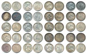 George V, Silver ¼ Rupee, 1925 (3), 1928 (2), 1930, 1934 (4), 1936 (10), Bombay and Calcut
