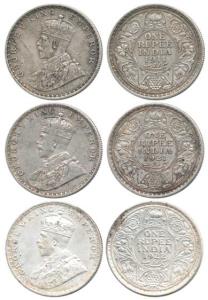 George V, Silver Rupee (3), 1911, 1921, 1922. Very Fine to Very Fine+.(3)