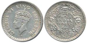 George VI, Silver ¼ Rupee, 1945, Bombay Mint, Large 5. Extremely Fine.