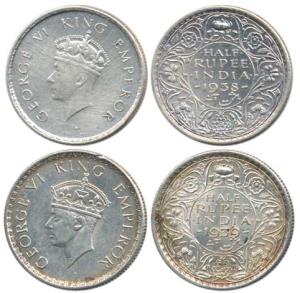 George VI, Silver ½ Rupee (2), 1938 and 1939. Very Fine+, Scarce.(2)