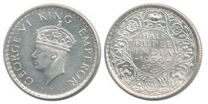 George VI, Silver ½ Rupee, 1939, Calcutta Mint, Mature Head. Uncirculated, Scarce.