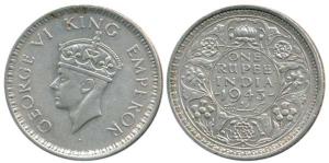 George VI, Silver Rupee, 1943, Bombay Mint, A / Ia Large Head. Very Fine+, Rare.