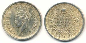 George VI, Silver Rupee, 1944, Bombay Mint, D / Ia with rev die rotated to 11 o’clock. Ver