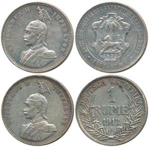 German East Africa, Wihelm II, Silver Rupee (Rupie), two different varieties, 1892 and 191