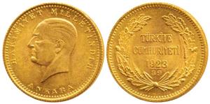 Turkey, Gold 100 Piasters, 7.21g, Ankara, 1923, .917 fine (KM 102). Extremely Fine.