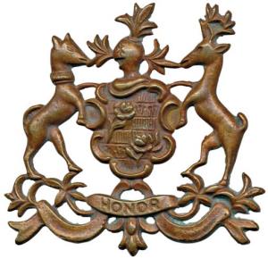 Unidentified Copper Coat of Arms of a State, a dog and a deer holding a shield embellished