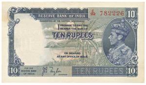 George VI, Rupees 10, 1st issue, 1938, signed J. B. Taylor, (J&R 5.1). About Extremely Fin