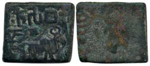 Sebakas of Vidarbha, Sebaka (1st century BC), Square Copper Unit, a bull walking to right 