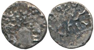 Satavahanas, Madhariputa Siri Pulumavi, Silver ½ Karshapana, .60g, bust of the king to rig