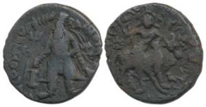 Kushanas, Vima Kadphises (AD 100-127/8), Copper ¼ Unit, 3.9g, a complete figure of the kin