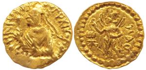 Kushanas, Huvishka (c. AD 158-195), Gold ¼ Dinar, 1.98g, obv. nimbate, diademed and crowne