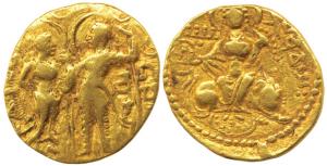 Guptas, Samudragupta, Gold Dinar, 7.36g, King and Queen type, issued in memory of his pare