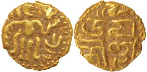 Imperial Cholas, Raja Raja I (985-1014 AD), Gold Fanam, 0.72g, obv. king standing looking 