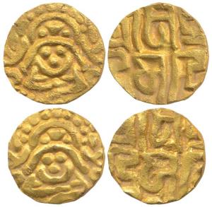 Kalachuris of Tripuri, Gangeyadeva (1015-1040AD), Base Gold 41/2 Masha, obv. seated goddes