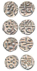 Kalachuris of Ratnapur, Ratnadeva II or III, Silver Mashakas (4), 11.51g, obv. Hanuman (3/