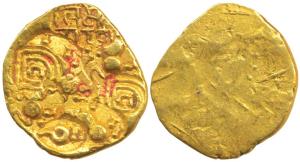 Yadavas of Devagiri, Bhillama V (c. 1185-1193 AD), Gold Padma Tanka, 3.67g, over struck on
