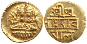Vijayanagar, Deva Raya II, Gold ½ Pagoda, 1.70g, Shiva-Parvati seated on obv., Nagari lege