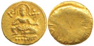 Vijayanagar, Krishna Deva Raya (1509-1529 AD), Gold ½ Pagoda, 1.65g, Balakrishna seated fl