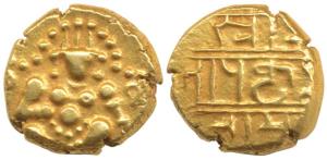 Nayakas of Chitradurga, Gold Durgi Pagoda, 3.29g, obv. seated Balakrishna flanked by conch