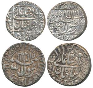 Shah Jahan, Silver Rupees (2), Surat Mint, two different varieties, AH 1027/3 and 1052/16.