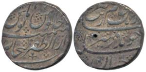 Aurangzeb, Silver Rupee, 11.44g, Darul Zafar Bijapur Mint, mint name in one line. Very Fin