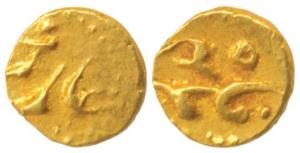 Aurangzeb, Gold Fanam, the word ’Falam’ in place of mint name, struck somewhere in Cuddapp