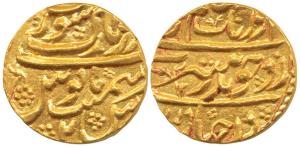 Aurangzeb Alamgir, Gold Mohur, 11g, Bandar-i-Mubarak Surat Mint, RY 2 (KM 315.44 but date 