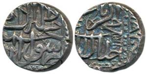 Akbar, Silver Mahmudi, Muhler Mint, AH 989, Baglana issue. Extremely Fine, nice toning, Ra