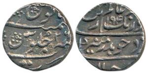 Aurangzeb, Silver ½ Rupee, Surat Mint, complete date AH 1094/26. Nice toning, Extremely Fi