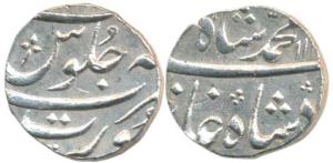 Muhammad Shah, Silver ½ Rupee, Surat Mint, AH 113X. Broad flan, About Uncirculated, Scarce