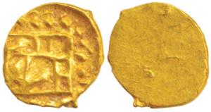 Apranji Gold Fanam 0.18g, struck in the name of ’Panta Pradhan’, obv. Pantha Pradan in two