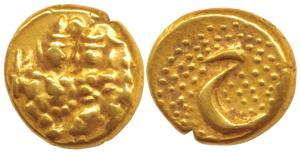 Haider Ali, Gold Pagoda, Shiva and Parvati seated on obv., rev. Persian letter He in granu