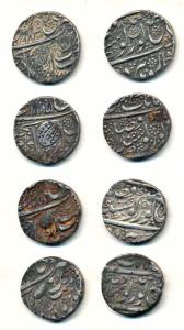 Amritsar Mint (4), Silver Rupee, Nanakshahi and Gobindshahi couplet, 1866, 1876, 1884/85 a