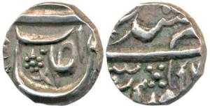 Ibrahim Ali Khan (1871-1908 AD), Silver ¼ Rupee, 2.65g, flower next to Swad (KM Y4). Extre