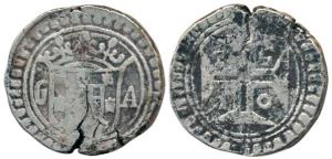 Goa, Silver Xerafim, 11.14g, AD 1608, obv: crown arms divide GA within a circle, rev. nume