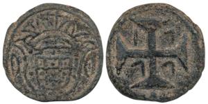 Diu, Lead 20 Bazarucos, 16.88g, 1777 AD, date at an angle within cross (KM 47). Extremely 