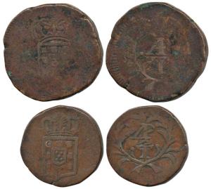 Goa, Miguel, Copper Tanga and ½ Tanga, crowned arms on obv., value AP/T in center on rev.,
