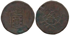 Goa, Miguel, Copper Tanga, 37.20g, crowned arms on obv., value AP/T in center on rev. issu