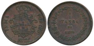 Luiz I, Copper ½ Tanga or 30 Reis, (KM 305). About Extremely Fine, Rare.