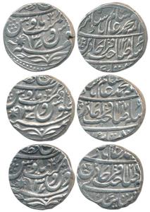 Bareli Mint, Silver Rupee, in the name of Shah Alam II, with various marks such as Wao (th