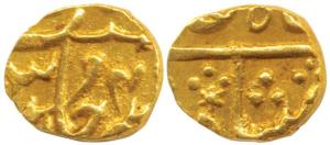 Gold 1/15 Mohur or Rupee, struck at the Bombay Mint, (circa 1825-31 AD), in the name of Sh