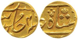 Gold 1/3 Mohur or Panchia, struck at the Bombay Mint, (circa 1825-31 AD), in the name of S