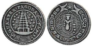 Silver ¼ Pagoda, 10.52g, 2nd issue, 1808, value in English and Persian on ribbon around Go